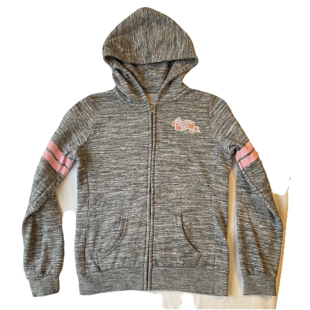Reflex Kids Girls Hoodie 14 (L) Gray Unicorn Embroidery Glitter Full Zip Jacket